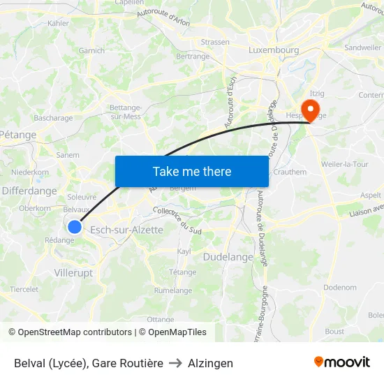 Belval (Lycée), Gare Routière to Alzingen map