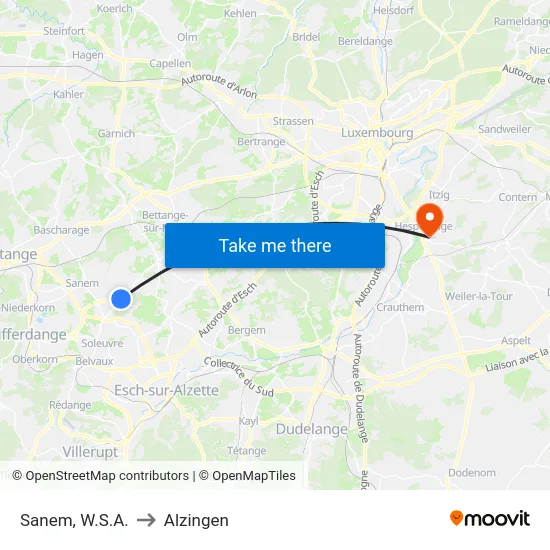 Sanem, W.S.A. to Alzingen map