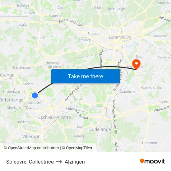 Soleuvre, Collectrice to Alzingen map