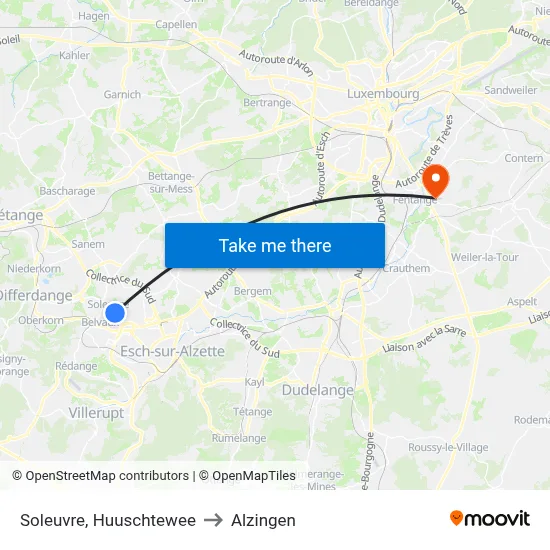 Soleuvre, Huuschtewee to Alzingen map