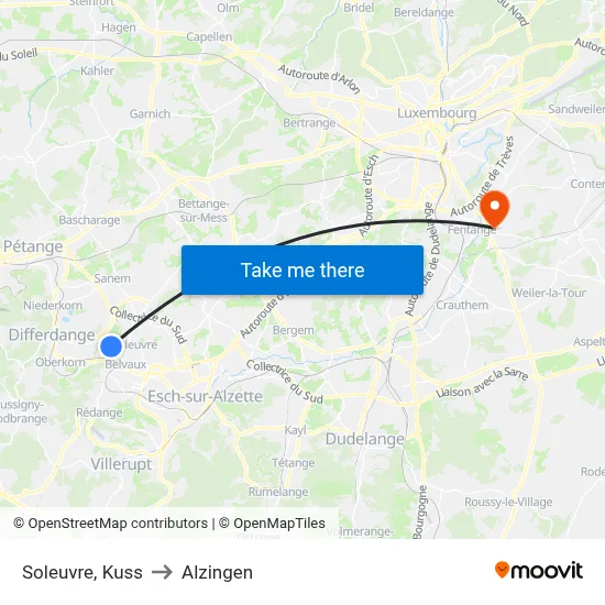 Soleuvre, Kuss to Alzingen map
