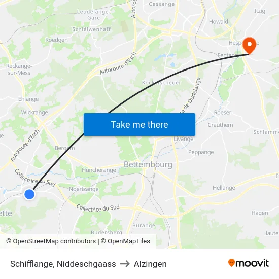 Schifflange, Niddeschgaass to Alzingen map