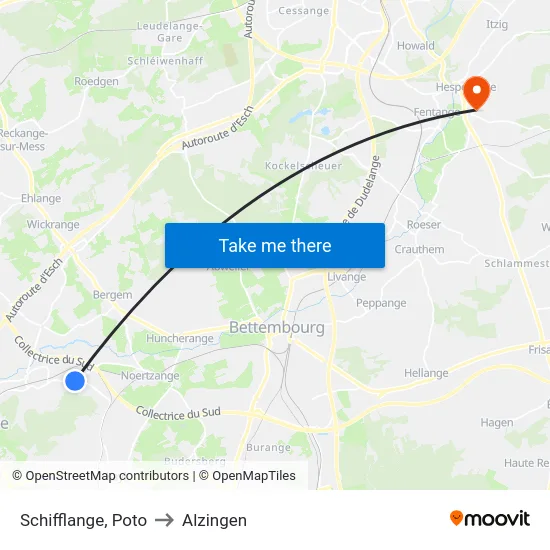 Schifflange, Poto to Alzingen map