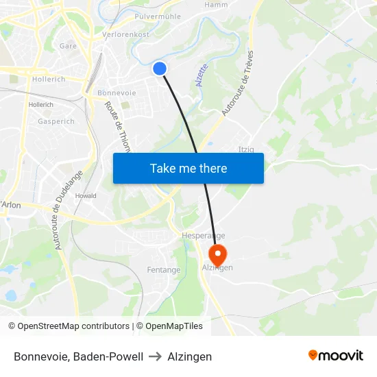 Bonnevoie, Baden-Powell to Alzingen map