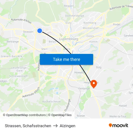 Strassen, Schafsstrachen to Alzingen map