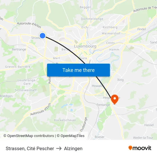 Strassen, Cité Pescher to Alzingen map