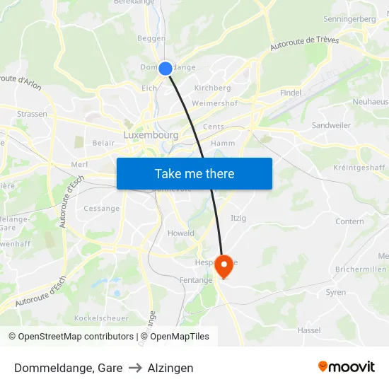 Dommeldange, Gare to Alzingen map
