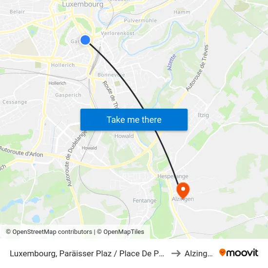 Luxembourg, Paräisser Plaz / Place De Paris to Alzingen map