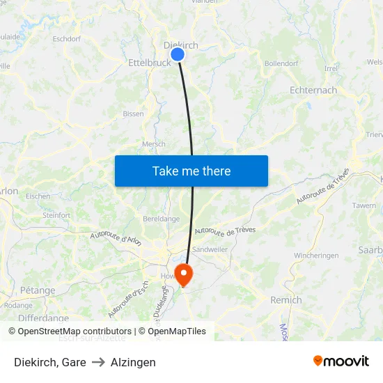 Diekirch, Gare to Alzingen map