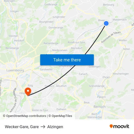 Wecker-Gare, Gare to Alzingen map