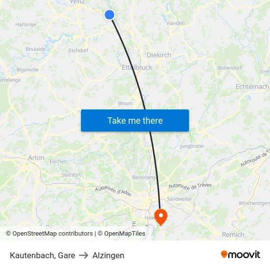 Kautenbach, Gare to Alzingen map