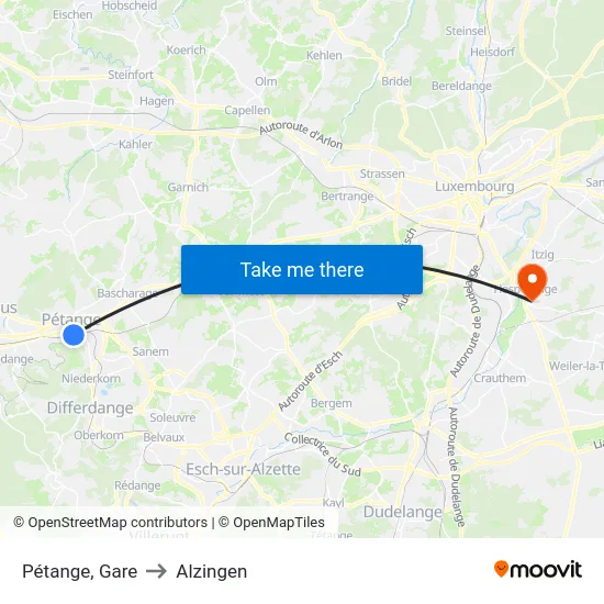 Pétange, Gare to Alzingen map