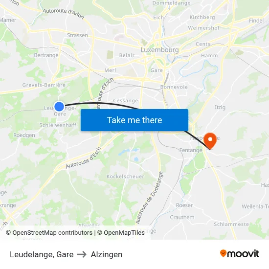 Leudelange, Gare to Alzingen map