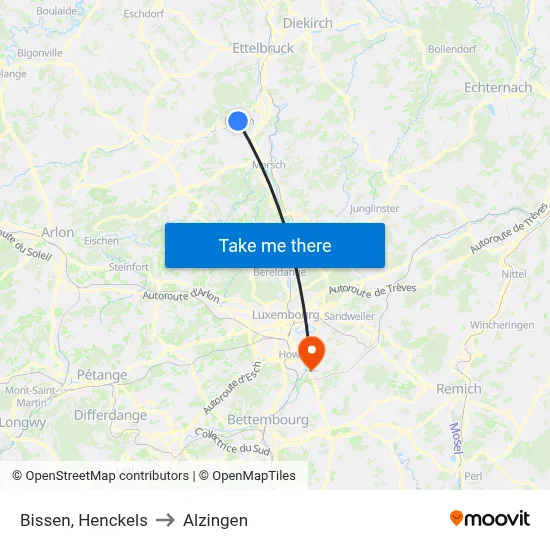 Bissen, Henckels to Alzingen map