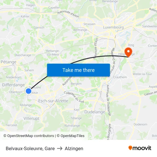 Belvaux-Soleuvre, Gare to Alzingen map