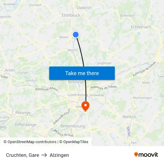 Cruchten, Gare to Alzingen map