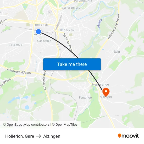 Hollerich, Gare to Alzingen map