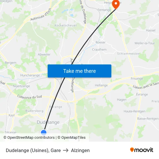 Dudelange (Usines), Gare to Alzingen map
