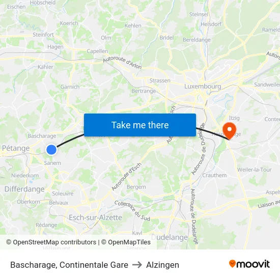 Bascharage, Continentale Gare to Alzingen map
