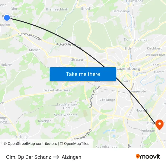 Olm, Op Der Schanz to Alzingen map