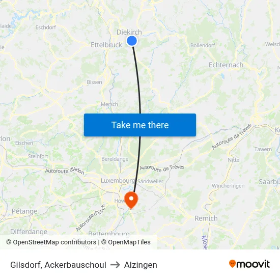 Gilsdorf, Ackerbauschoul to Alzingen map
