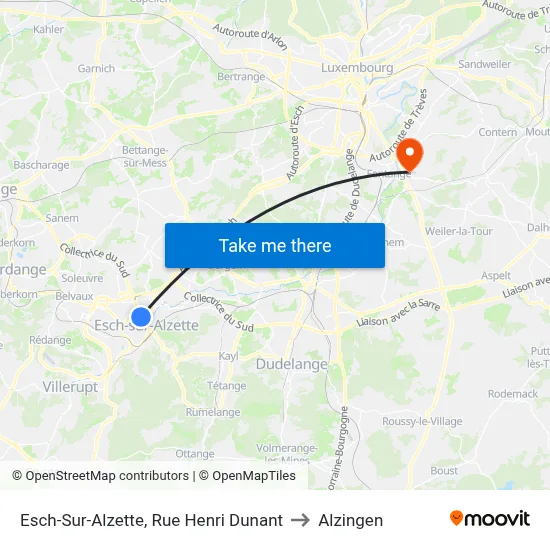 Esch-Sur-Alzette, Rue Henri Dunant to Alzingen map