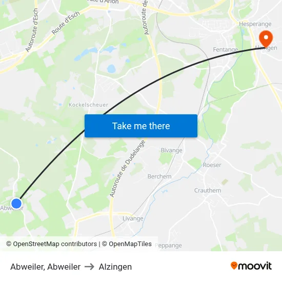 Abweiler, Abweiler to Alzingen map