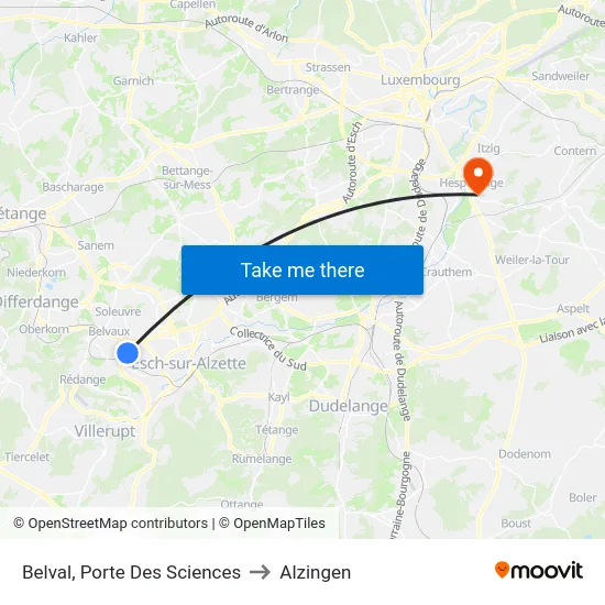 Belval, Porte Des Sciences to Alzingen map
