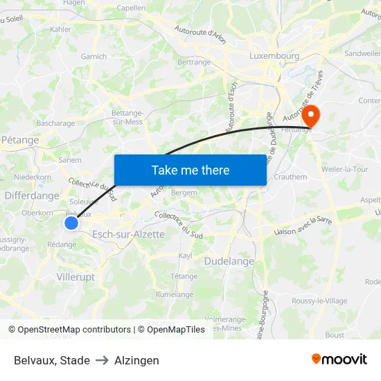 Belvaux, Stade to Alzingen map