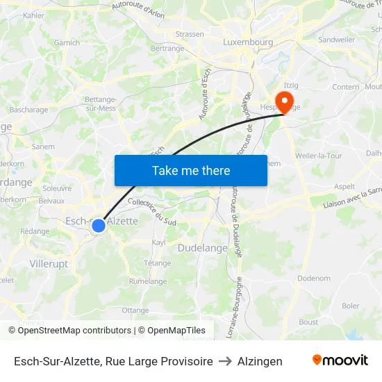 Esch-Sur-Alzette, Rue Large Provisoire to Alzingen map