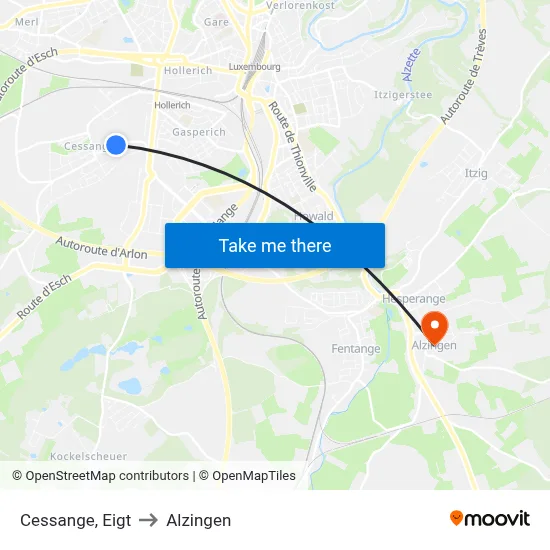 Cessange, Eigt to Alzingen map