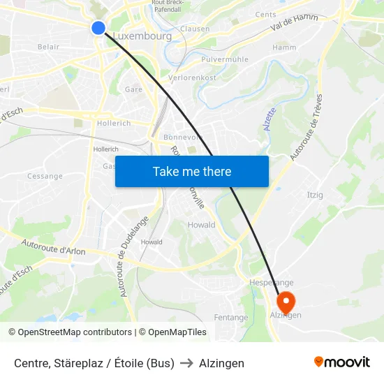 Centre, Stäreplaz / Étoile (Bus) to Alzingen map
