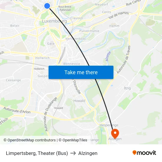Limpertsberg, Theater (Bus) to Alzingen map