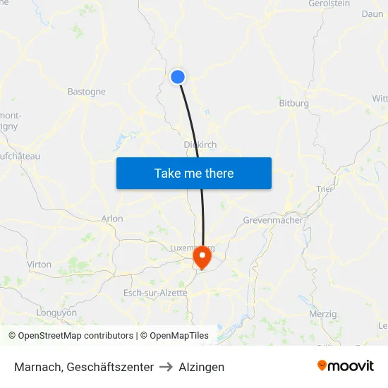 Marnach, Geschäftszenter to Alzingen map