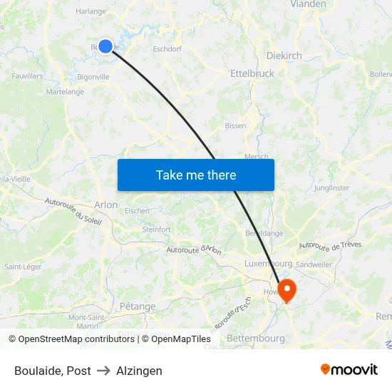 Boulaide, Post to Alzingen map
