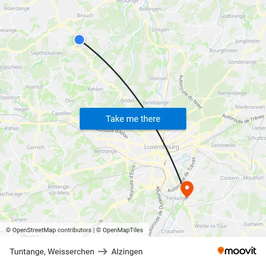 Tuntange, Weisserchen to Alzingen map