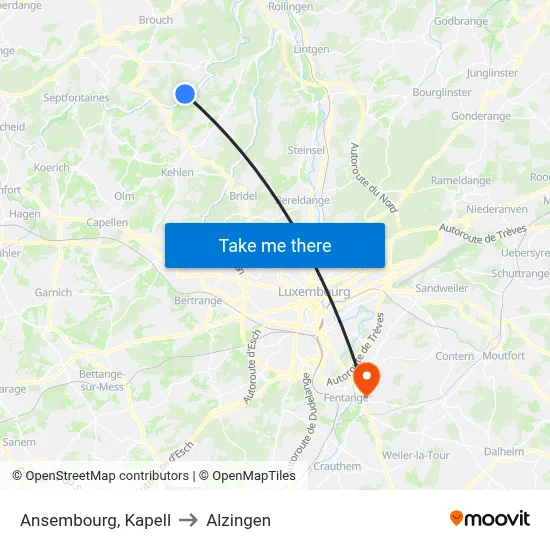 Ansembourg, Kapell to Alzingen map
