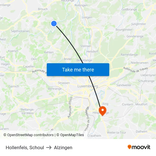 Hollenfels, Schoul to Alzingen map