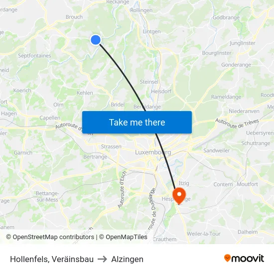 Hollenfels, Veräinsbau to Alzingen map