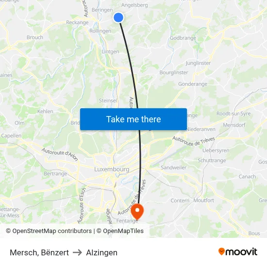 Mersch, Bënzert to Alzingen map