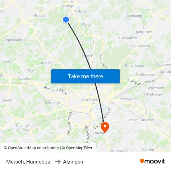 Mersch, Hunnebour to Alzingen map
