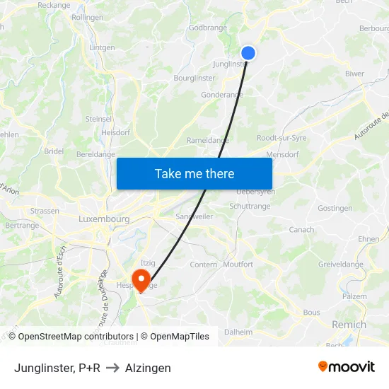 Junglinster, P+R to Alzingen map