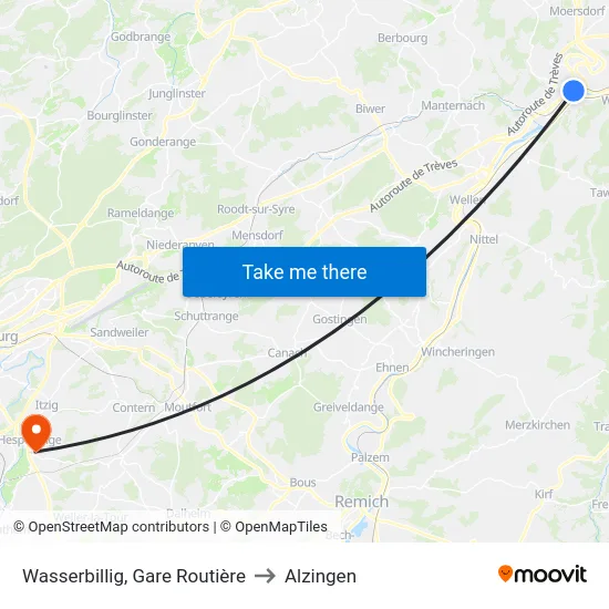 Wasserbillig, Gare Routière to Alzingen map