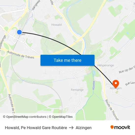 Howald, Pe Howald Gare Routière to Alzingen map
