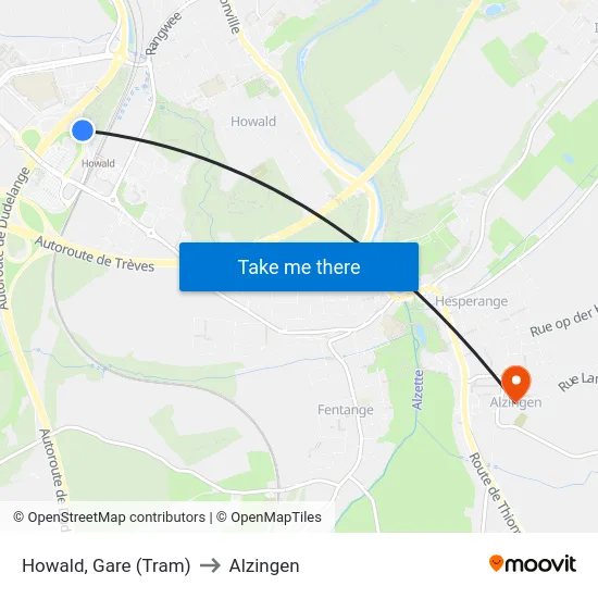 Howald, Gare (Tram) to Alzingen map