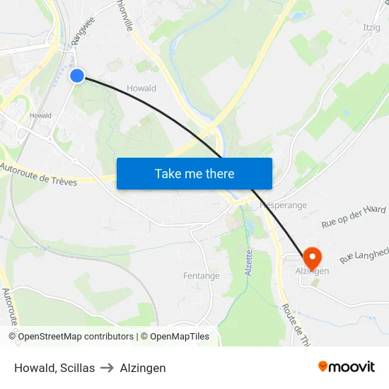 Howald, Scillas to Alzingen map