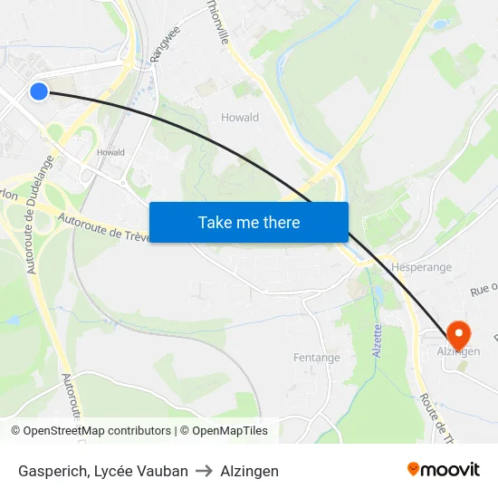 Gasperich, Lycée Vauban to Alzingen map