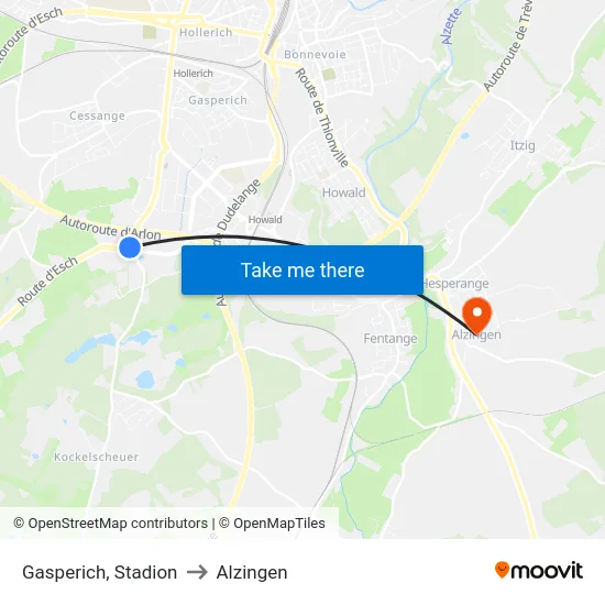 Gasperich, Stadion to Alzingen map