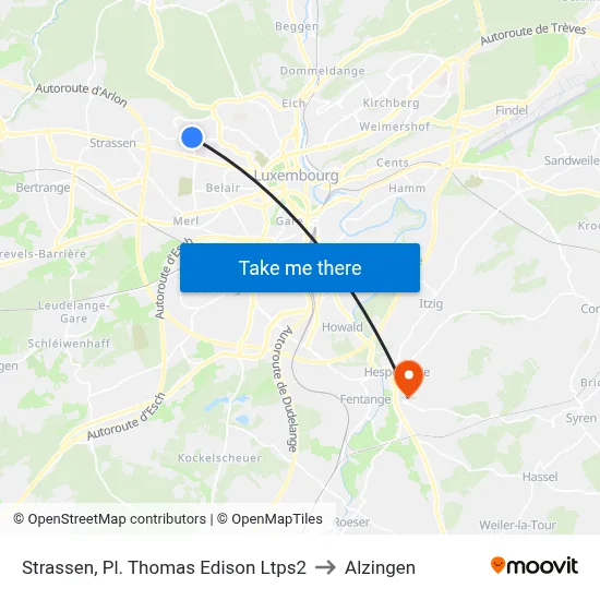 Strassen, Pl. Thomas Edison Ltps2 to Alzingen map