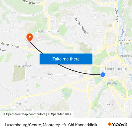 Luxembourg/Centre, Monterey to Chl Kannerklinik map